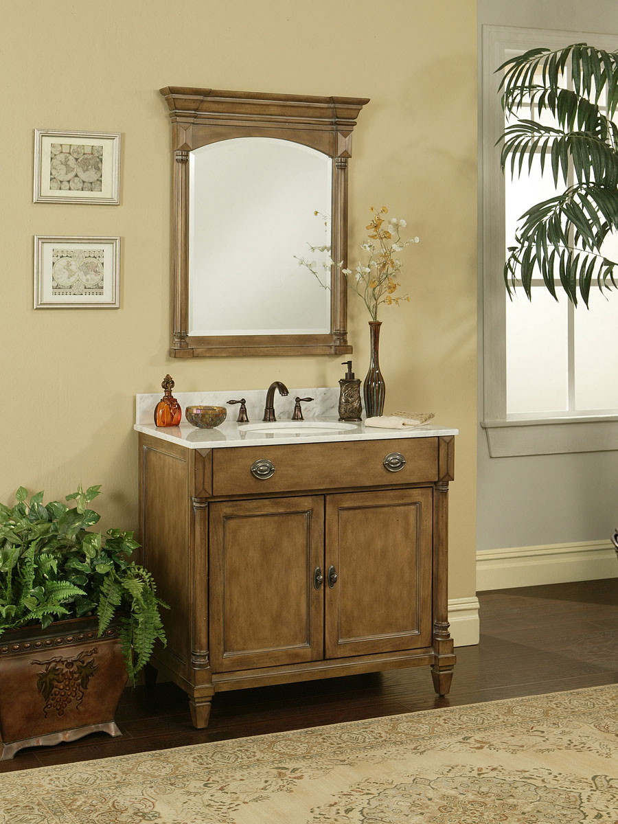 36" Regency Place Single Vanity - Shown with optional Carrera White marble top and mirror