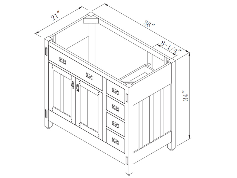 36" American Craftsman Single Bath Vanity - Dimensions 36" American Craftsman Single Bath Vanity - Dimensions