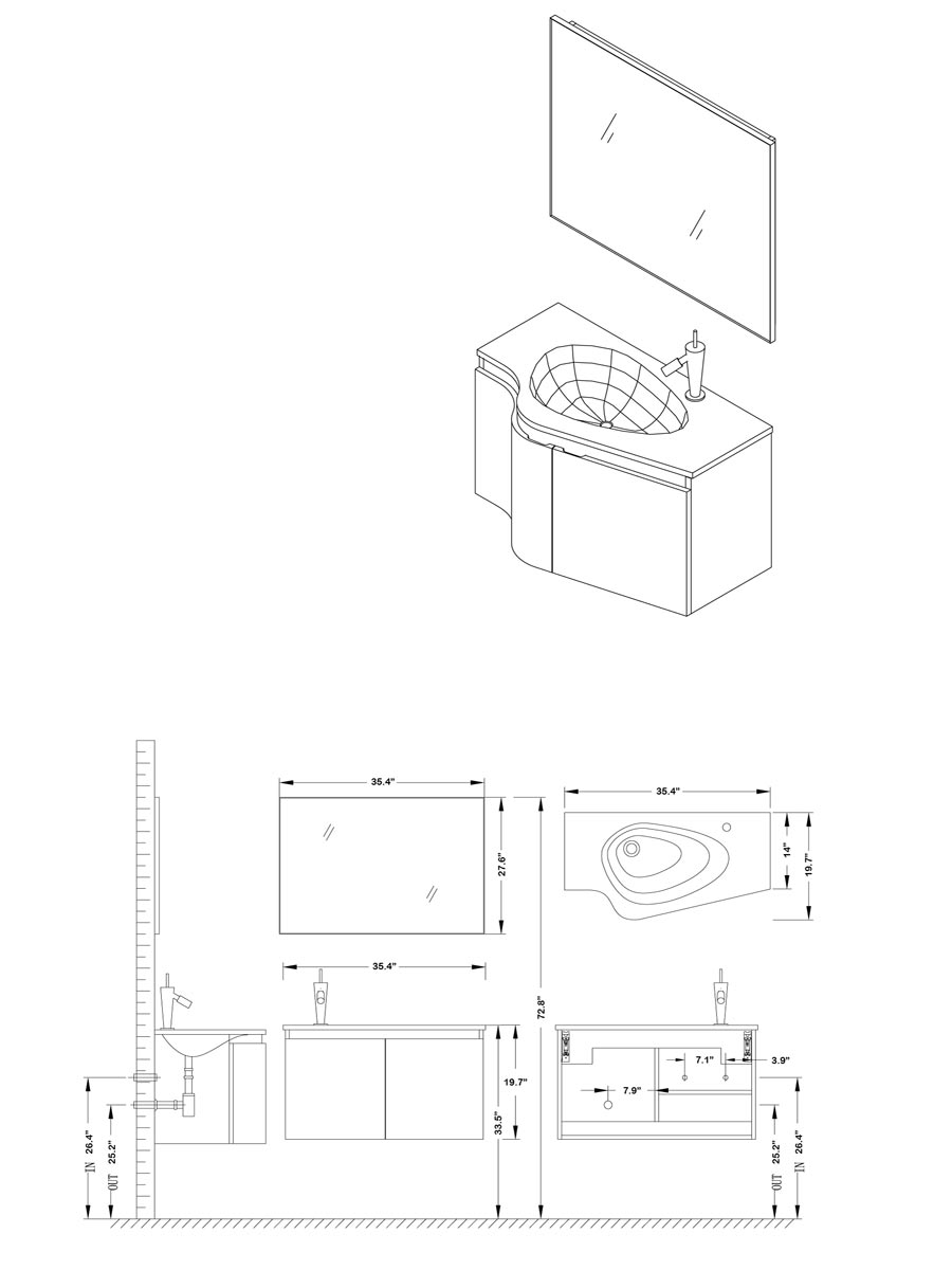 35.5" Roselle Single Vanity - Dimensions 35.5" Roselle Single Vanity - Dimensions