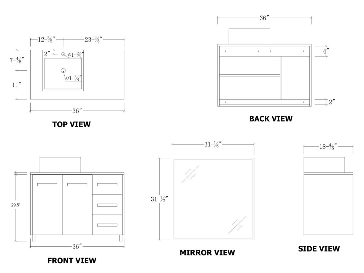 39.5" Tilda Single Vanity - Dimensions 39.5" Tilda Single Vanity - Dimensions