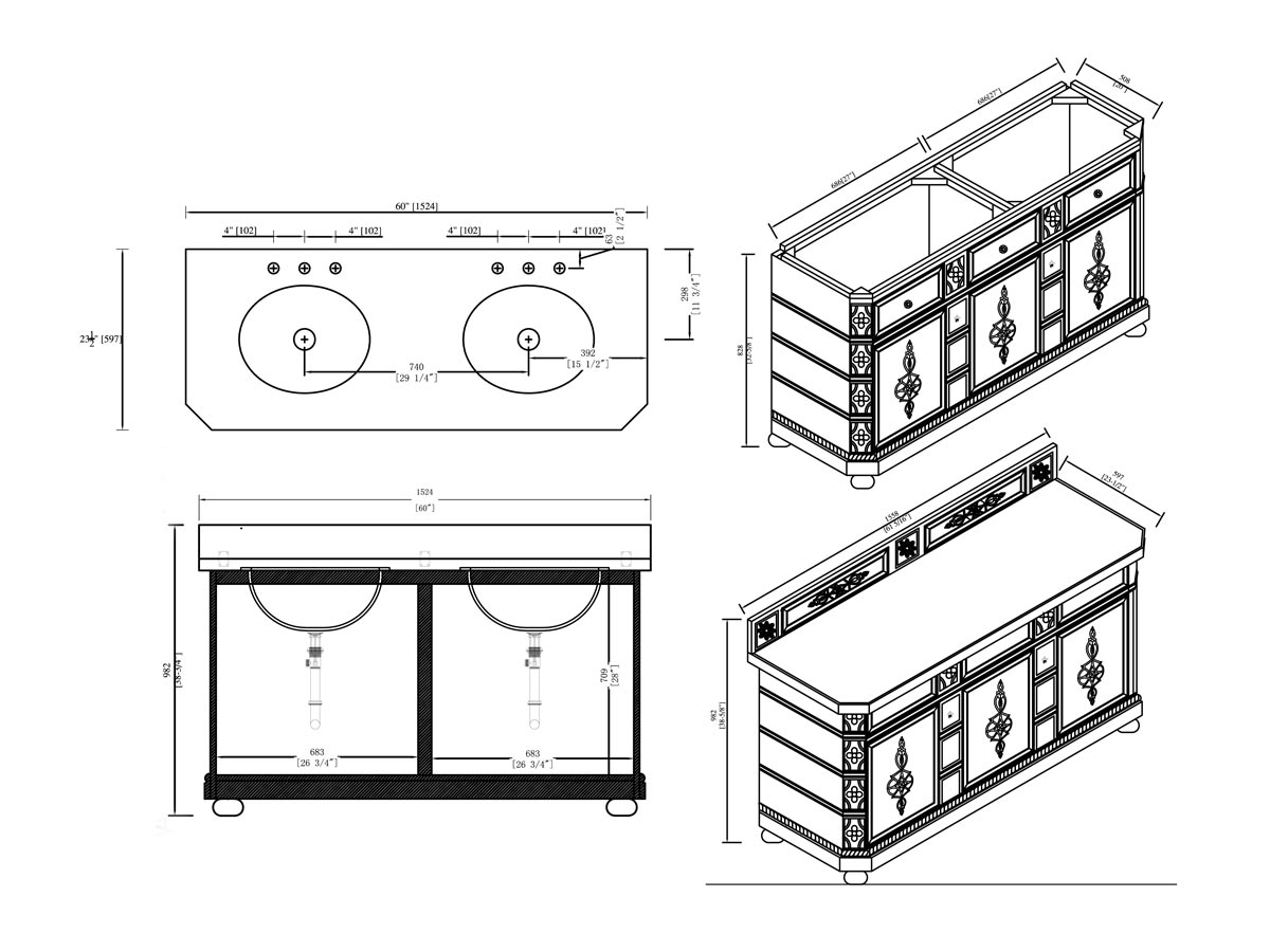 60" Charleston Double Sink Vanity - Dimensions 60" Charleston Double Sink Vanity - Dimensions