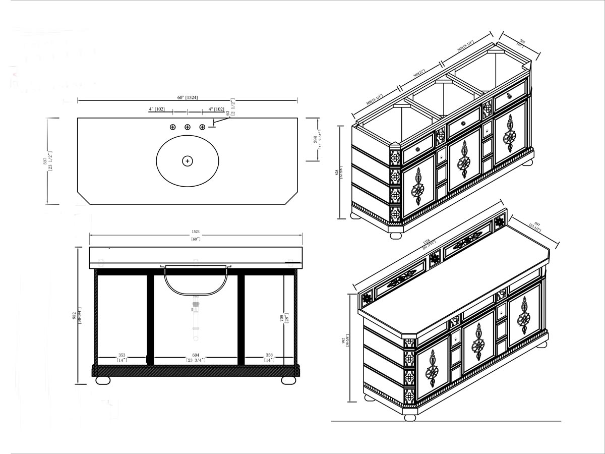 60" Charleston Single Bath Vanity - Dimensions 60" Charleston Single Bath Vanity - Dimensions