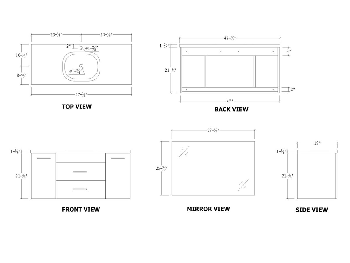 47.75" Valletta Single Vanity - Dimensions 47.75" Valletta Single Vanity - Dimensions