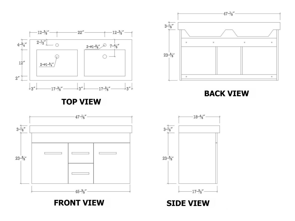 47.25" Opal Double Sink Vanity - Bathgems.com