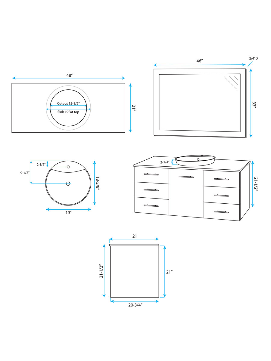48" Arrano Single Vanity - Dimensions 48" Arrano Single Vanity - Dimensions
