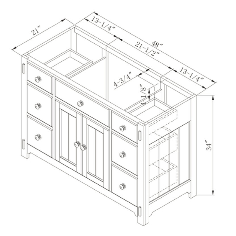 48" Milltown Single Vanity - Dimensions 48" Milltown Single Vanity - Dimensions