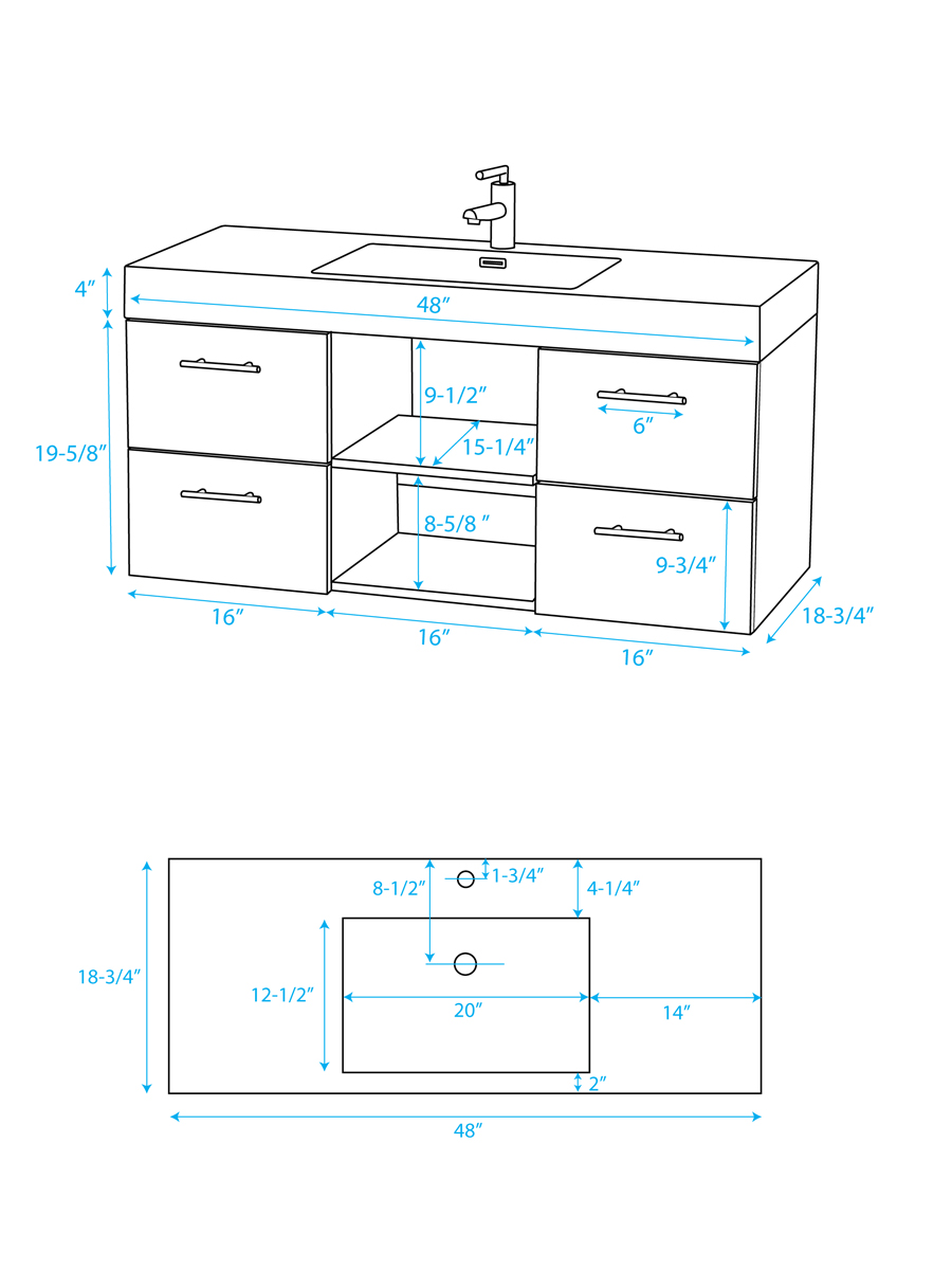48" Stephanie Single Vanity - Dimensions 48" Stephanie Single Vanity - Dimensions