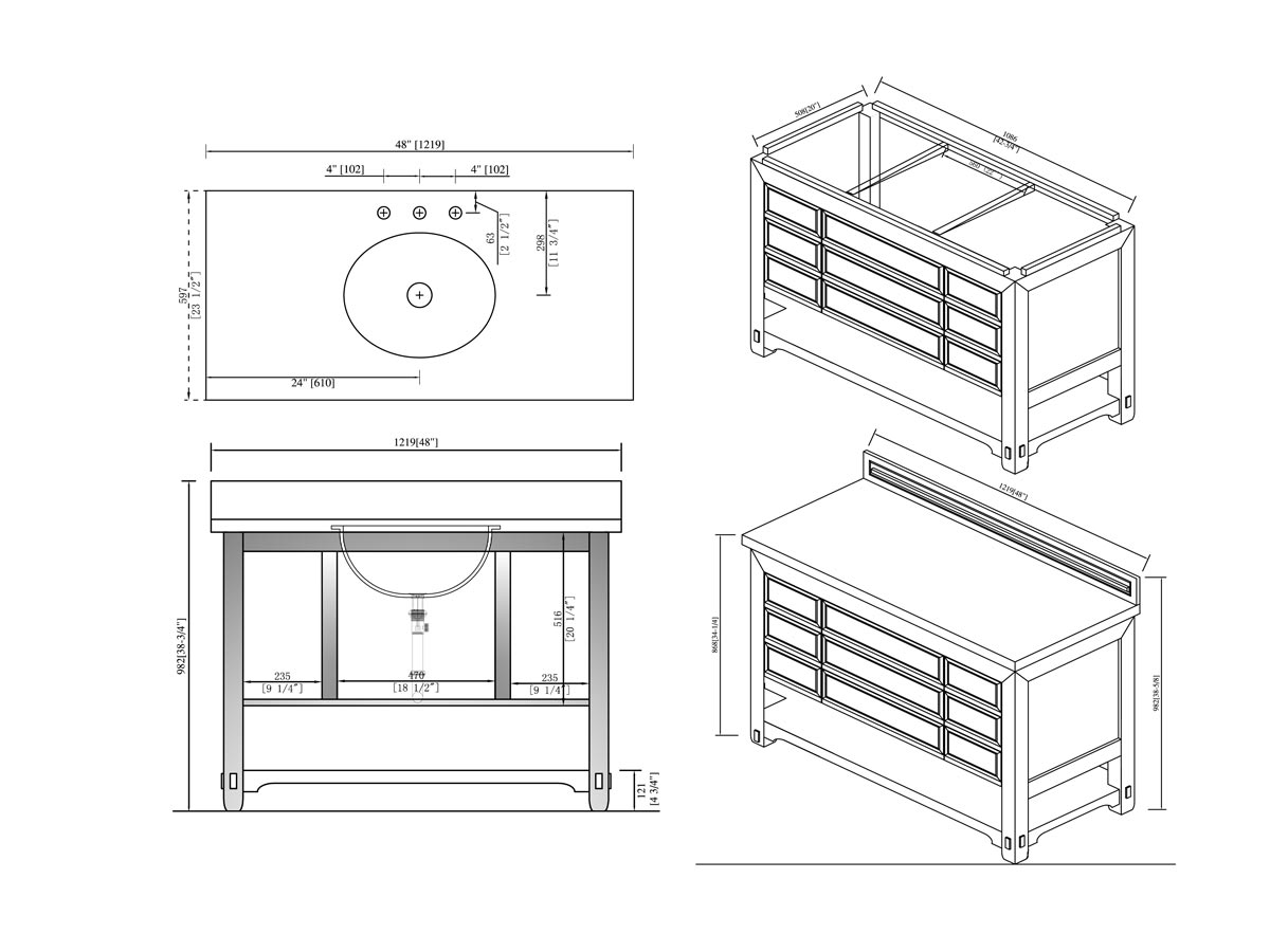 48" Malibu Single Bath Vanity - Dimensions 48" Malibu Single Bath Vanity - Dimensions