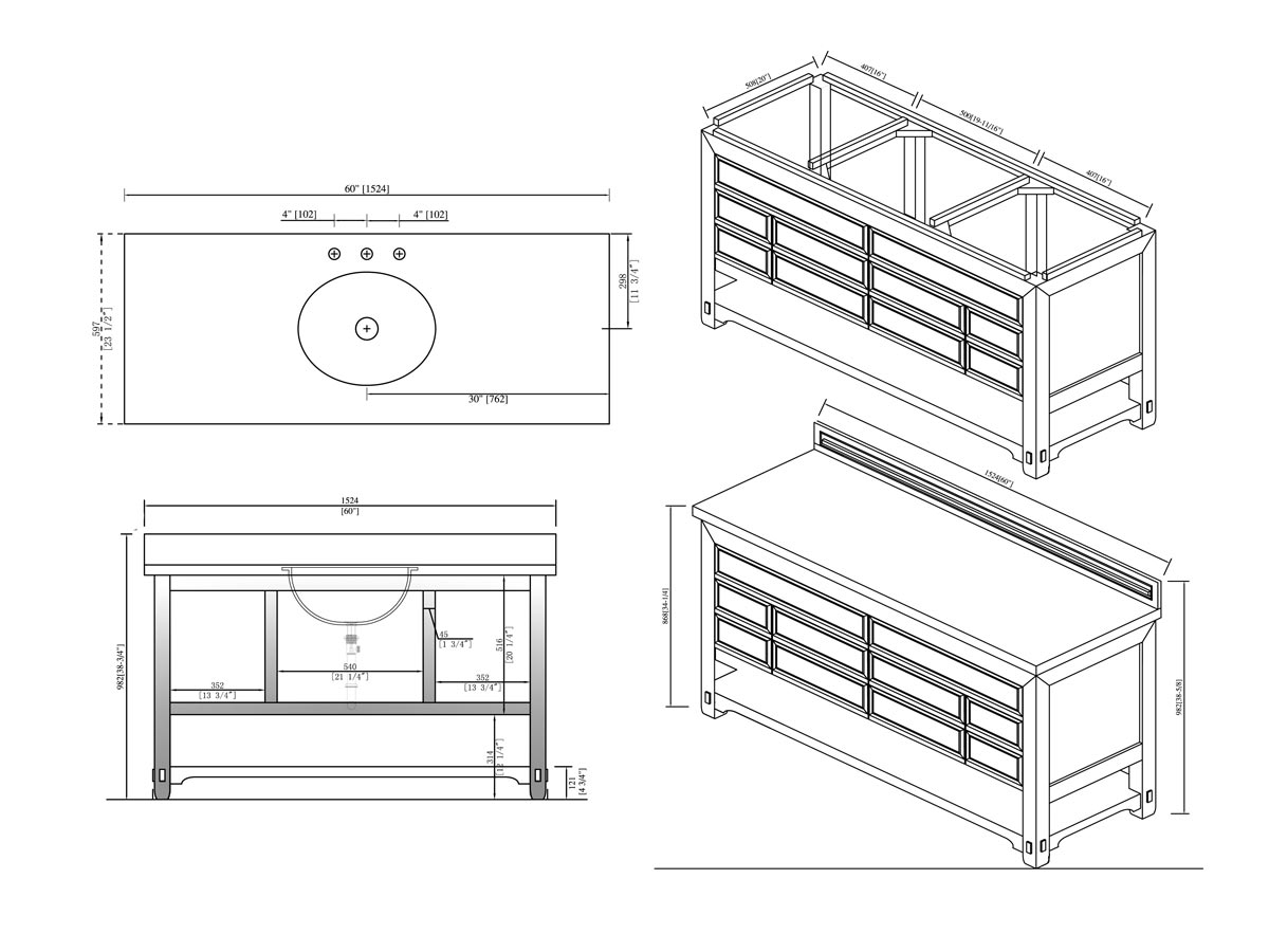 60" Malibu Single Bath Vanity - Dimensions 60" Malibu Single Bath Vanity - Dimensions
