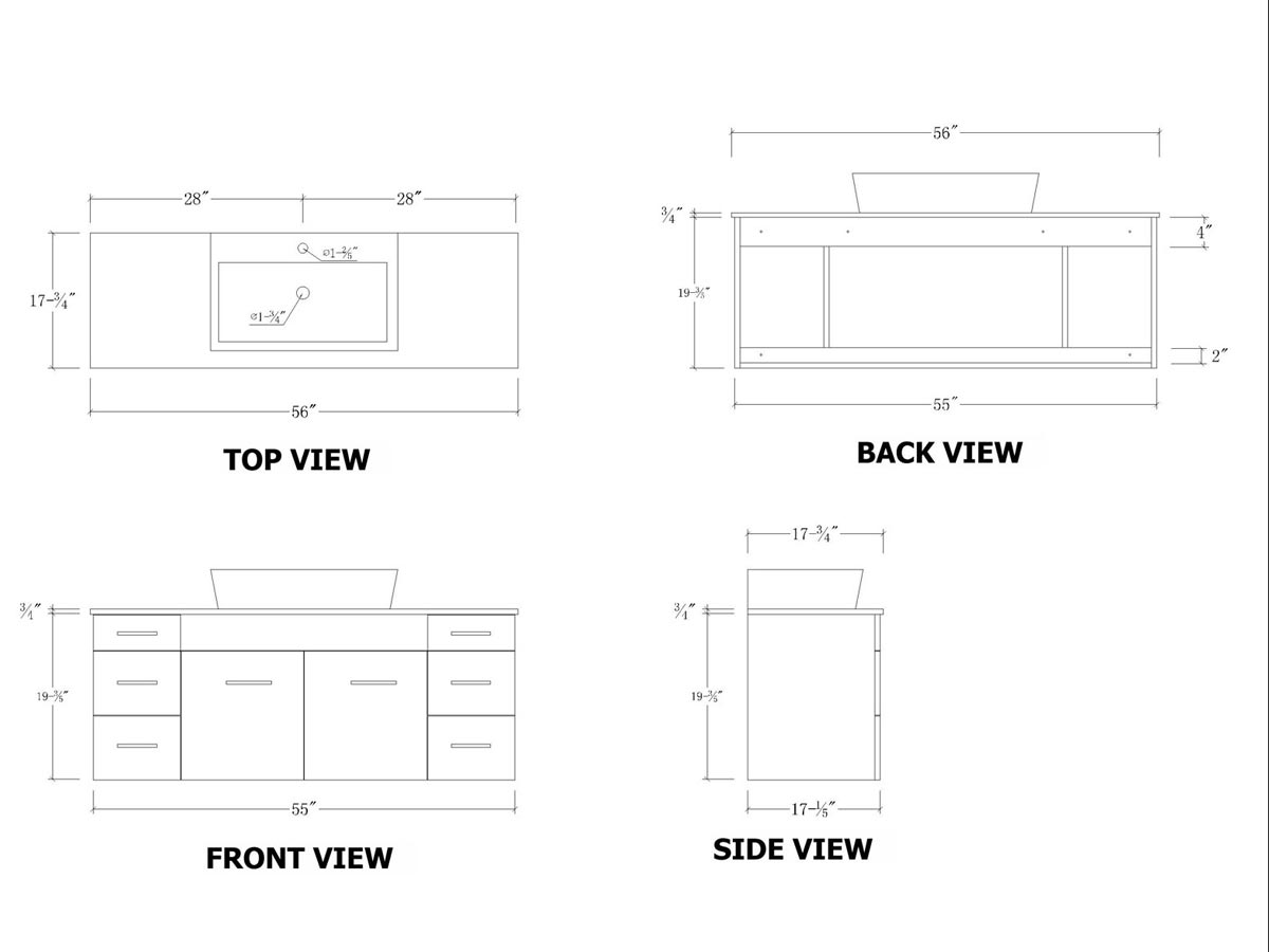 56" Biagio Single Vanity - Dimensions 56" Biagio Single Vanity - Dimensions
