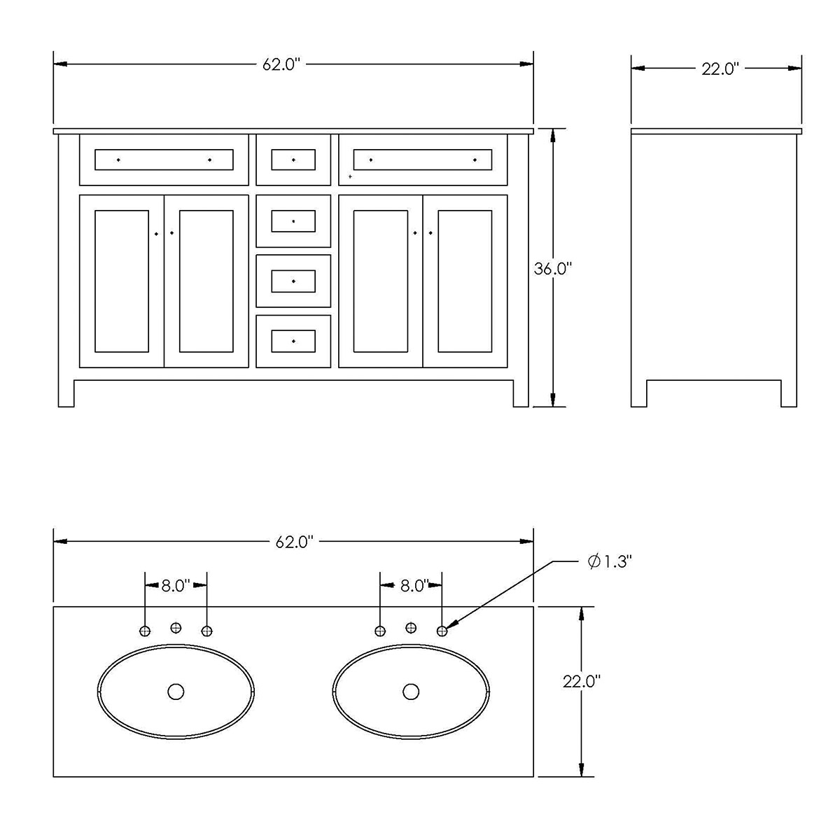 62 Lamia Double Sink Vanity Dark Gany Bathgems Com Dimensions