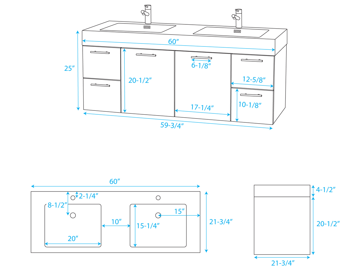 Modern Double Sink Vanities Sizes for Large Space