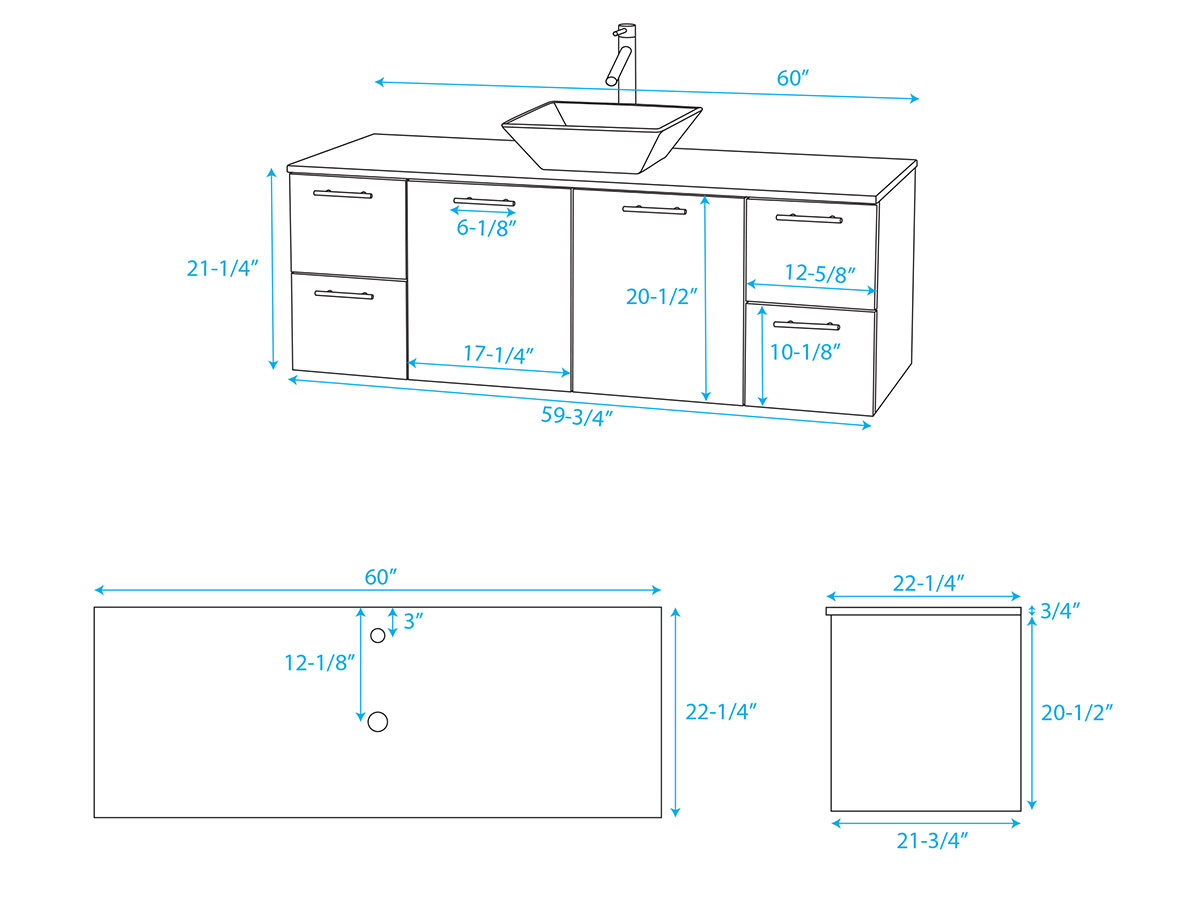 60" Amare Vessel Sink - Dimensions 60" Amare Vessel Sink - Dimensions