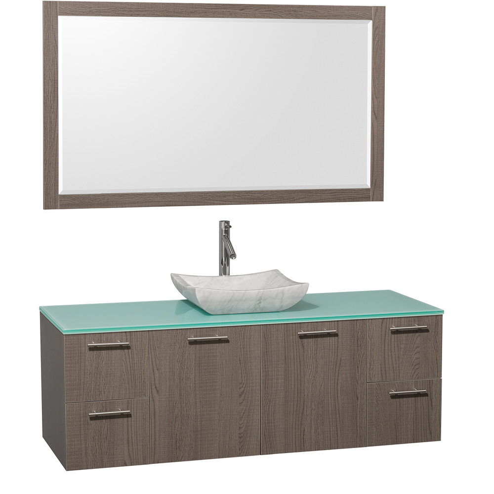 Green Glass Top - Shown with Carrera White Marble Sink