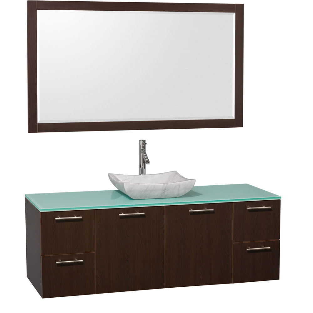 Green Glass Top - Shown with Carrera White Marble Sink Green Glass Top - Shown with Carrera White Marble Sink