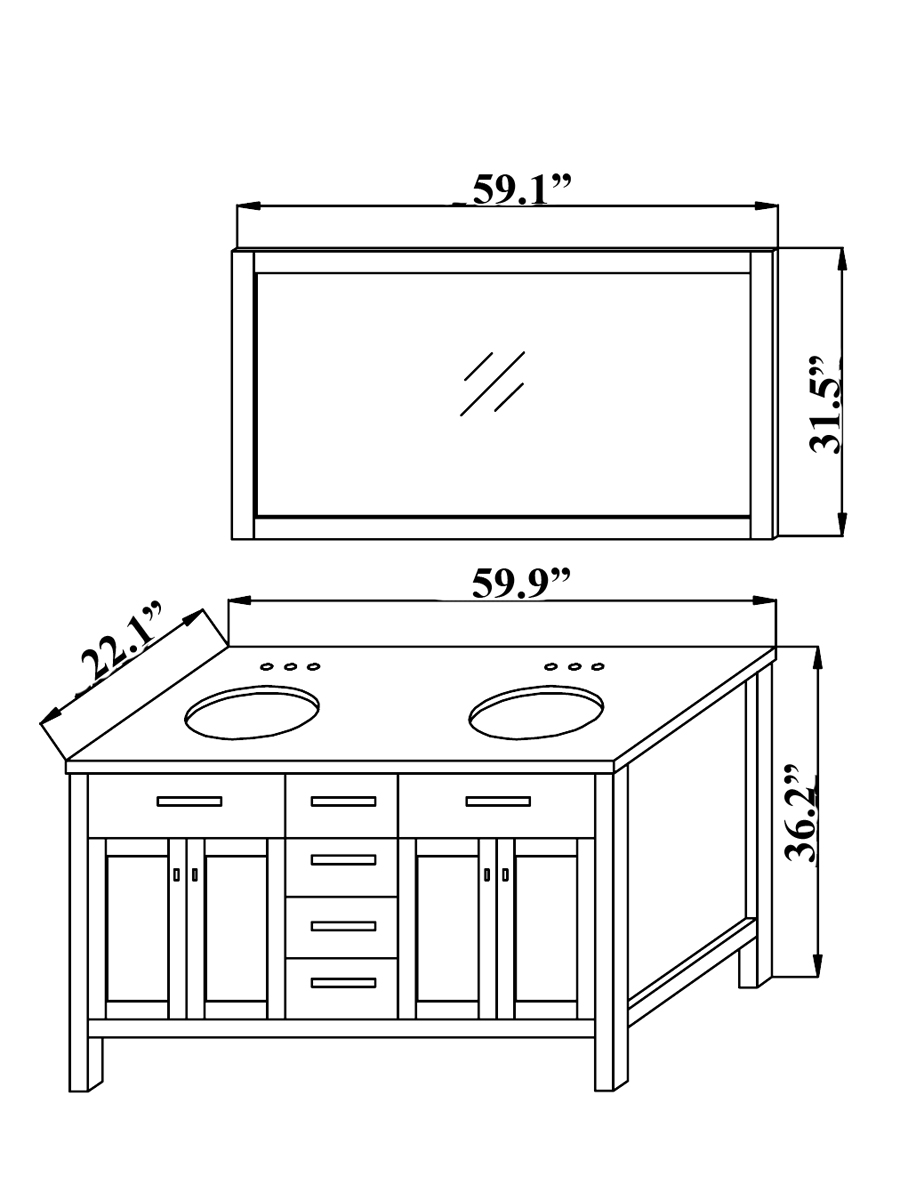 60" Caroline Double Sink Vanity White