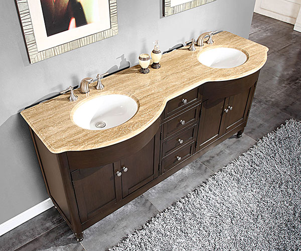 72" Antillo Double Sink Vanity - with Travertine Top 72" Antillo Double Sink Vanity - with Travertine Top