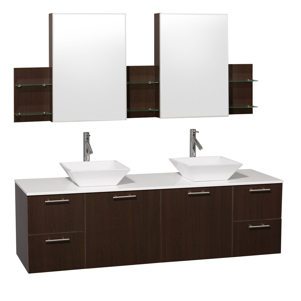 White Artificial Stone Top with White Porcelain Sinks And Medicine Cabinets White Artificial Stone Top with White Porcelain Sinks And Medicine Cabinets