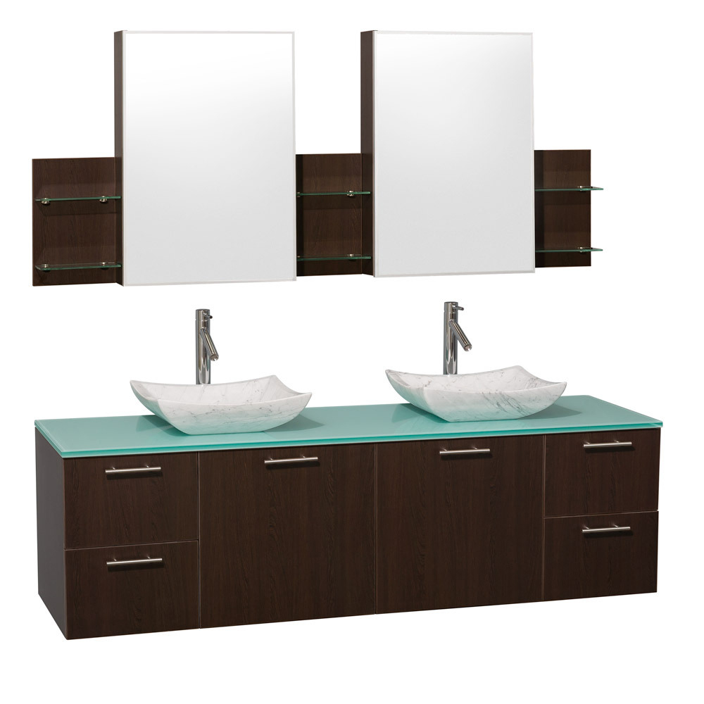 Green Glass Top With Carrera White Marble Sinks And Medicine Cabinets Green Glass Top With Carrera White Marble Sinks And Medicine Cabinets