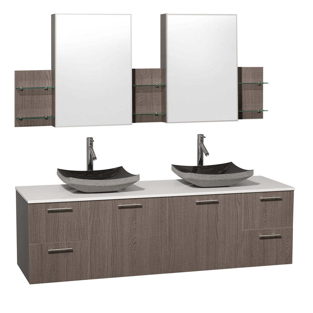 White Artificial Stone Top With Black Granite Sinks And Medicine Cabinets White Artificial Stone Top With Black Granite Sinks And Medicine Cabinets