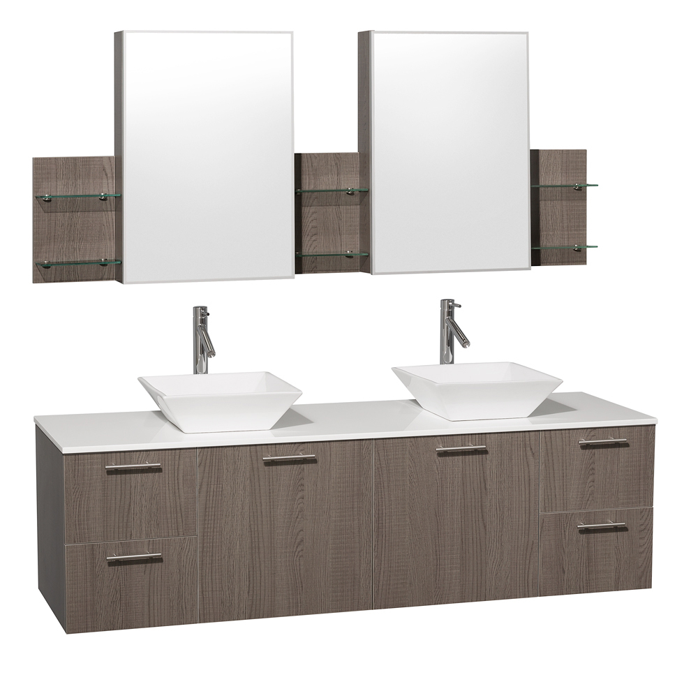 White Artificial Stone Top with White Porcelain Sinks And Medicine Cabinets White Artificial Stone Top with White Porcelain Sinks And Medicine Cabinets