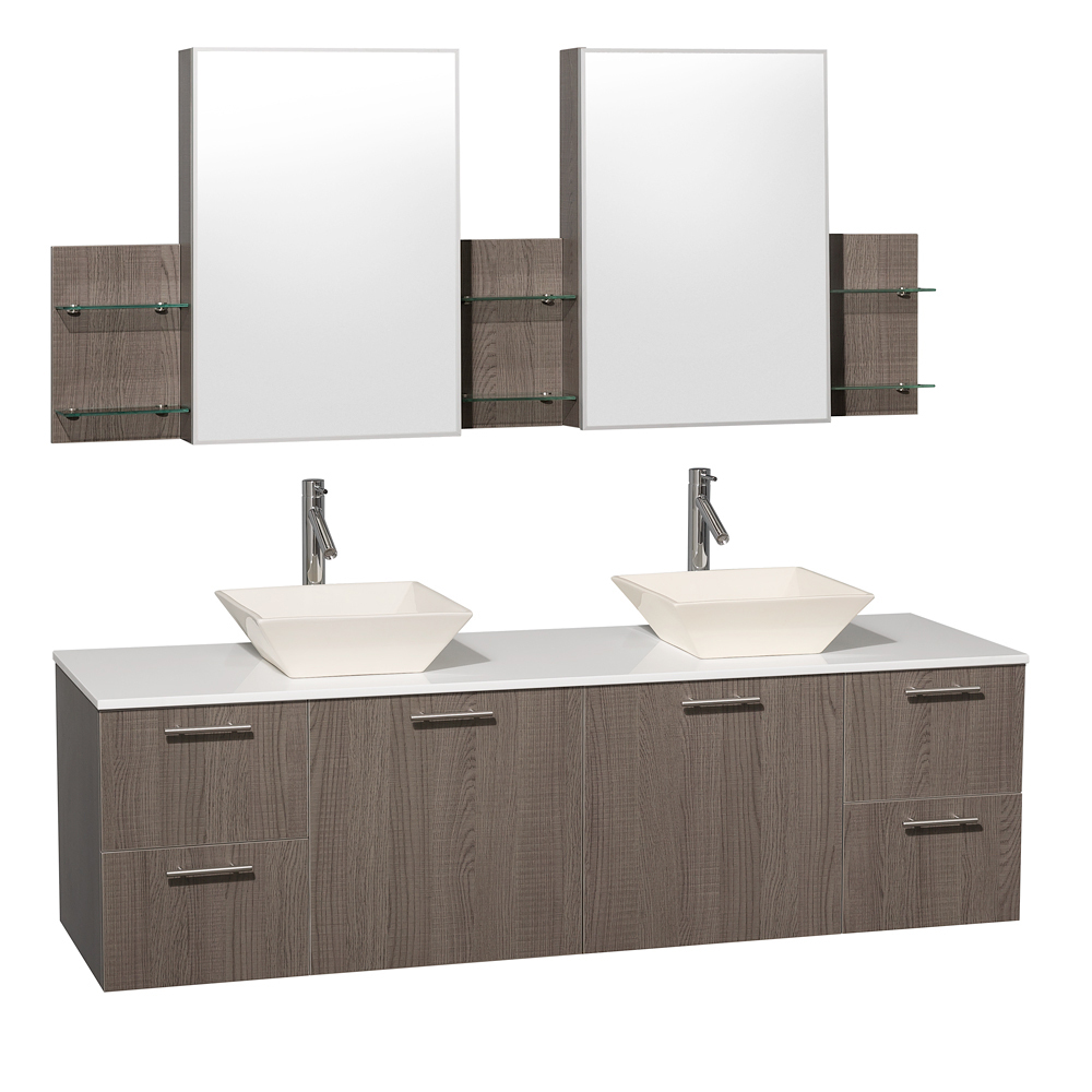 White Artificial Stone Top with Bone Porcelain Sinks And Medicine Cabinets White Artificial Stone Top with Bone Porcelain Sinks And Medicine Cabinets