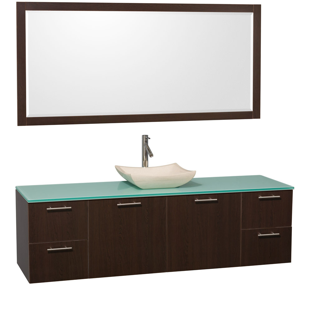 Green Glass Top - with Ivory Marble Sink Green Glass Top - with Ivory Marble Sink