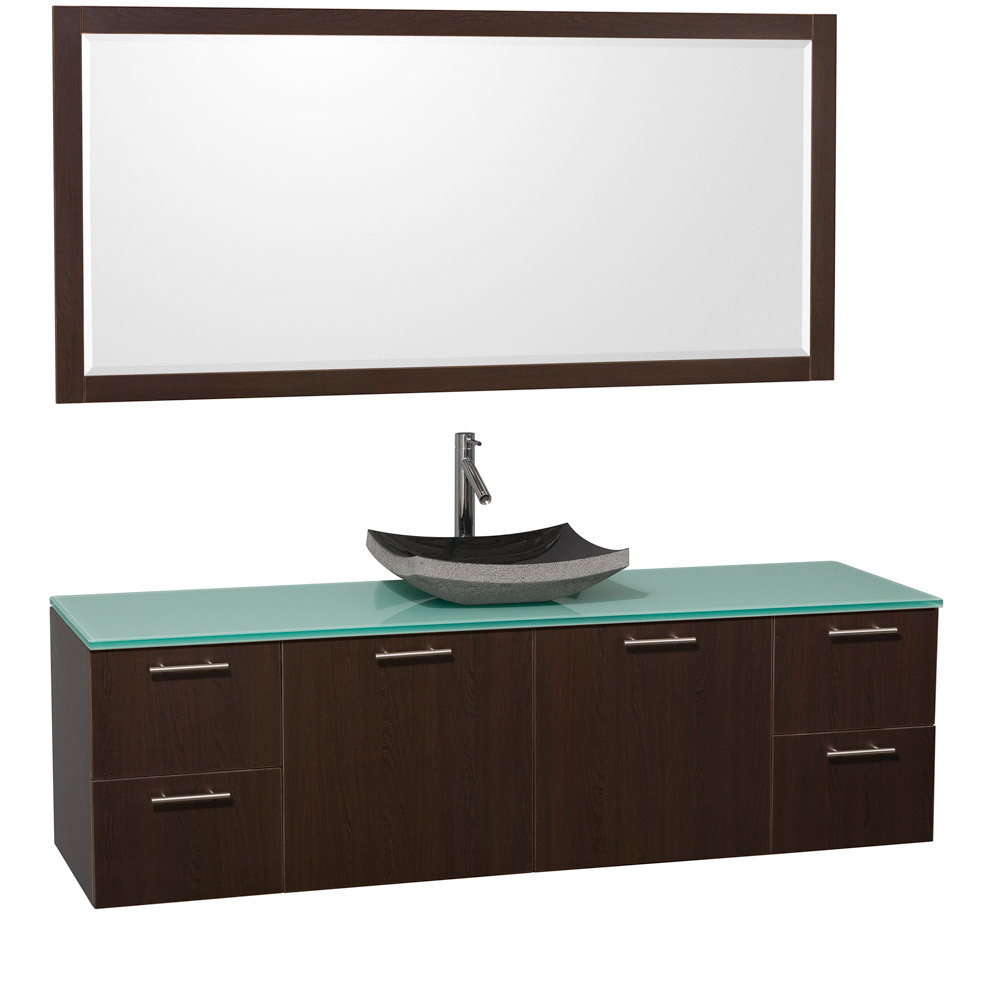 Green Glass Top - with Black Granite Sink Green Glass Top - with Black Granite Sink