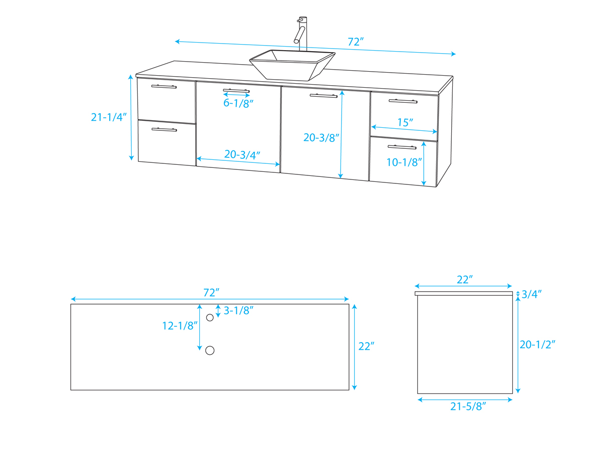 72" Amare Vessel Sink Vanity - Dimensions 72" Amare Vessel Sink Vanity - Dimensions