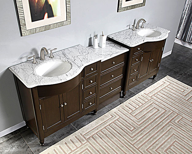 95" Godrano Double Bath Vanity - with White Marble Top 95" Godrano Double Bath Vanity - with White Marble Top