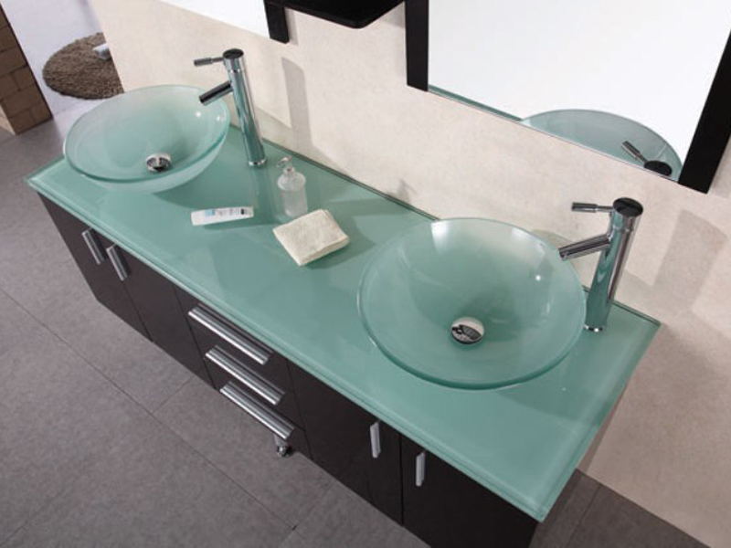 61 Portland Double Vessel Sink Vanity Gl Top Bathgems Tempered Gl Counter And Vessel Sinks