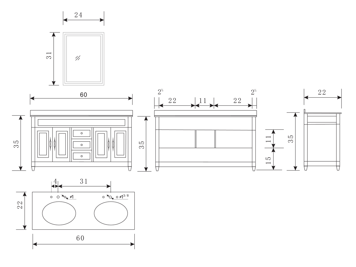 60 Hudson Double Sink Vanity Bathgems Com