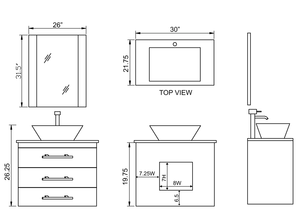 30" Portland Vessel Sink Vanity White