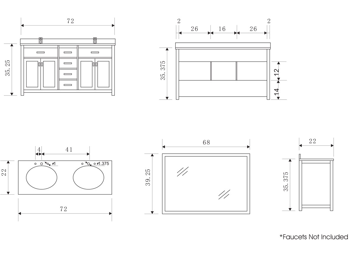 Featured image of post Double Bathroom Sink Size - Base cabinet, faucet, medicine cabinet, mirror, night light, shelf, side cabinet kit, vanity seat.