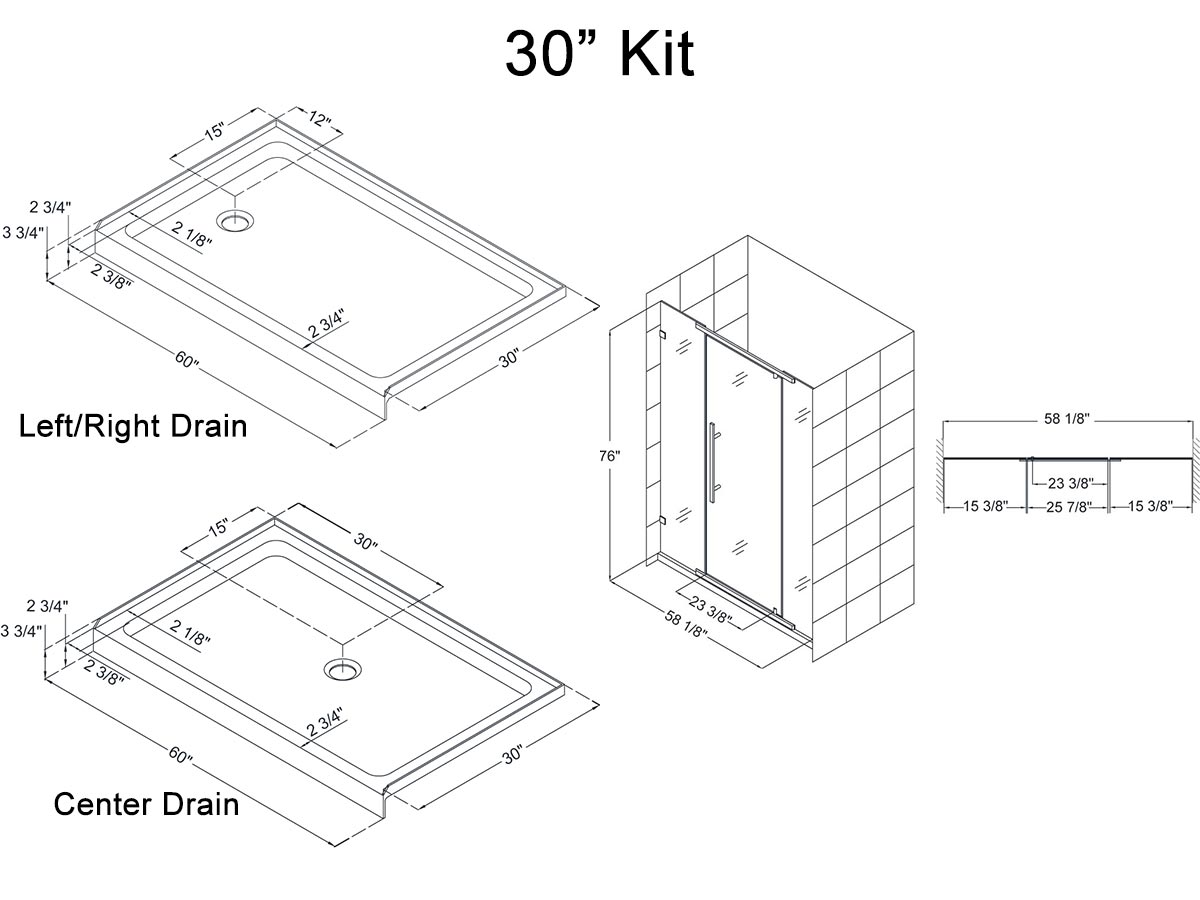 Dreamline Vitreo X Frameless Pivot Shower Door And Slimline 36 By 30 Kit Dimensions