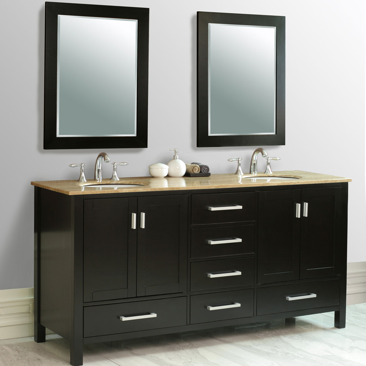 72" Malibu Double Vanity - with Travertine Marble Top 72" Malibu Double Vanity - with Travertine Marble Top