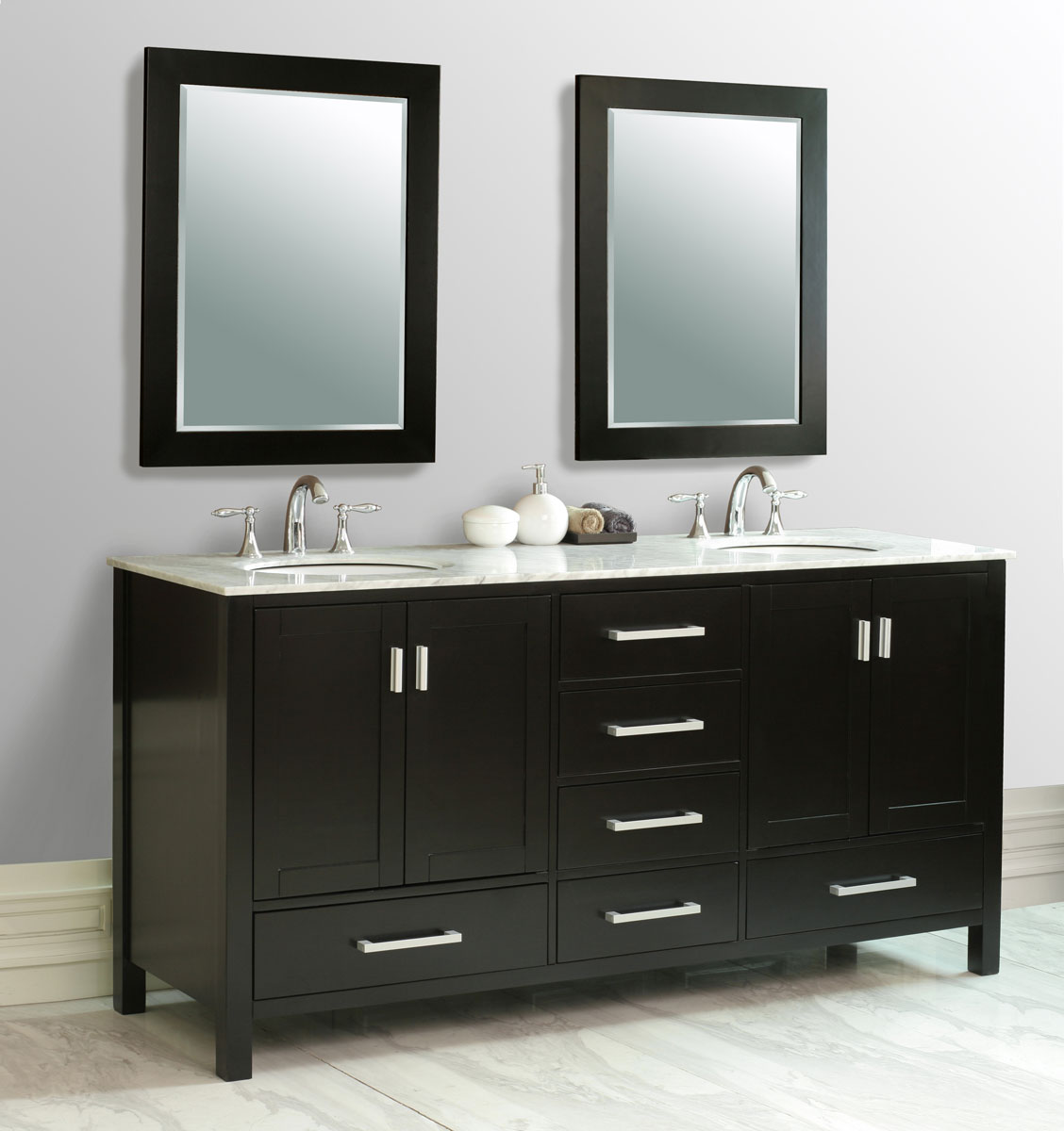 72" Malibu Double Vanity - with Italian Carrera White Marble Top 72" Malibu Double Vanity - with Italian Carrera White Marble Top