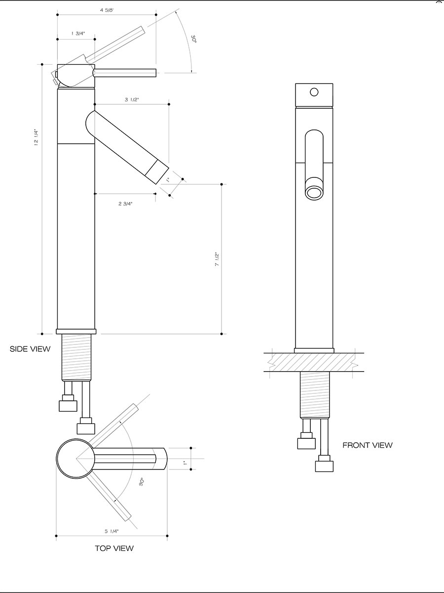 Chrome Vessel Faucet (VG03003) - Dimensions Chrome Vessel Faucet (VG03003) - Dimensions