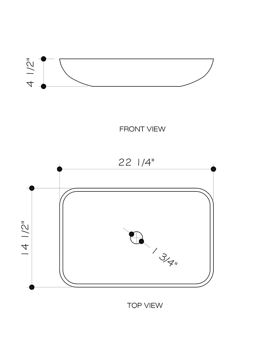 Rectangular Amber Sunset Vessel Sink - Dimensions Rectangular Amber Sunset Vessel Sink - Dimensions