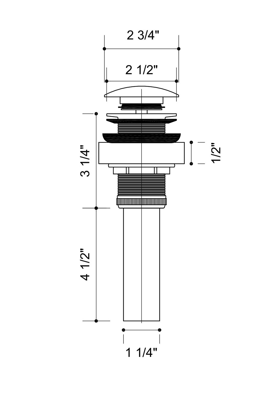 Pop-Up Drain (Included in All Faucet Sets) - Dimensions Pop-Up Drain (Included in All Faucet Sets) - Dimensions