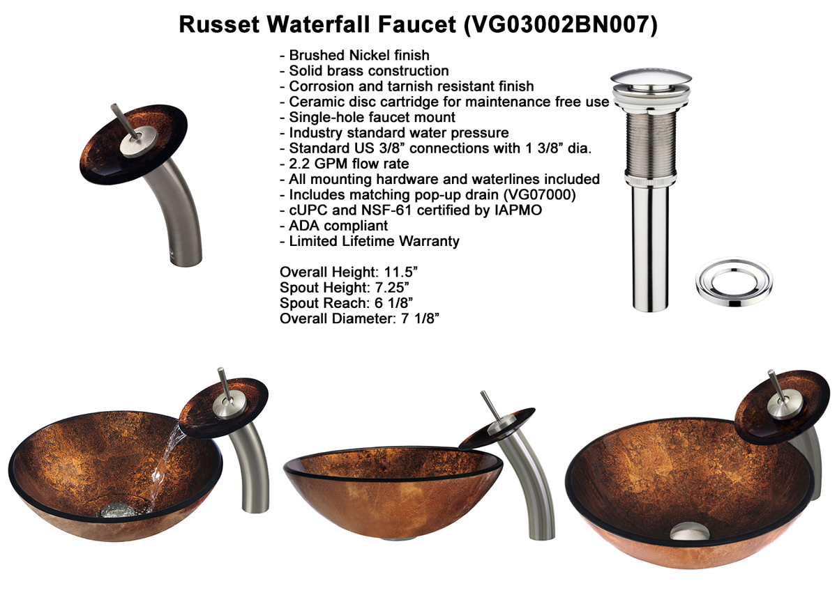 Faucet Set 1 - Waterfall Faucet in Brushed Nickel (VGT007BNRND) Faucet Set 1 - Waterfall Faucet in Brushed Nickel (VGT007BNRND)