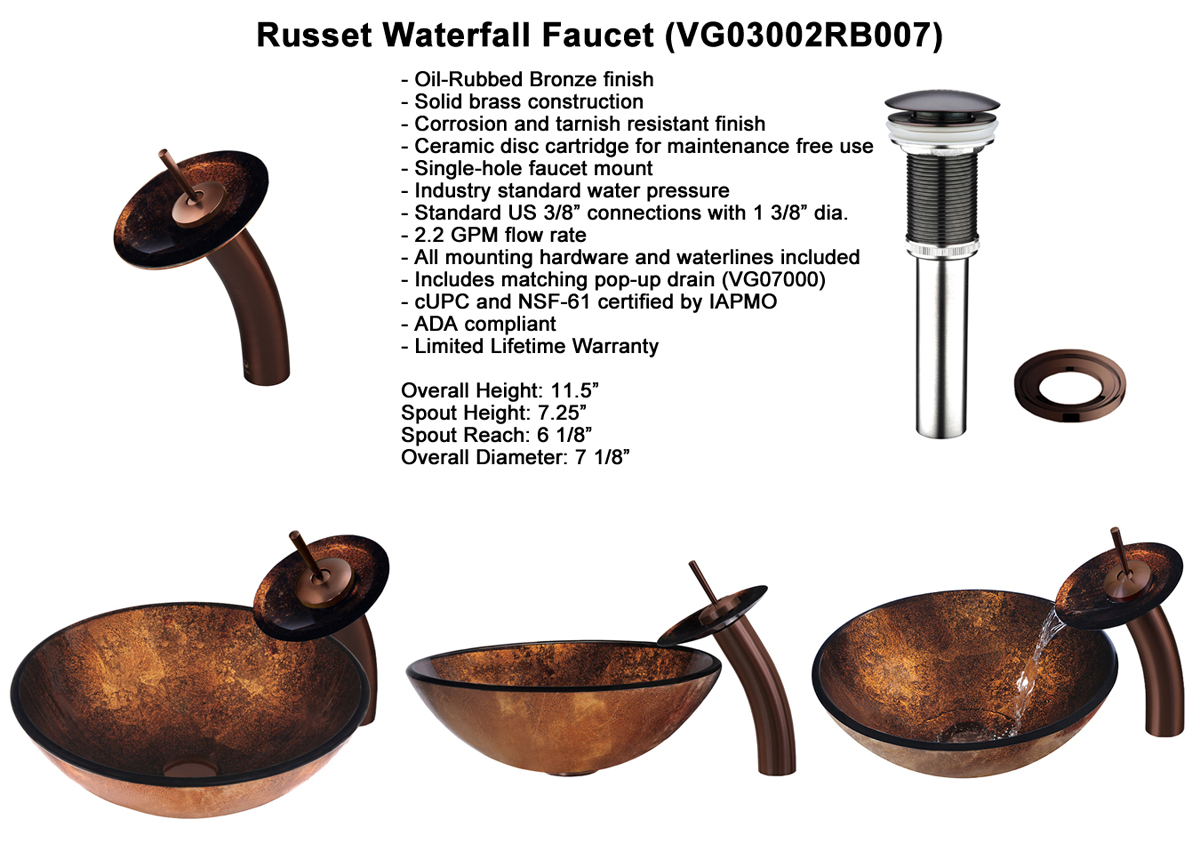 Faucet Set 3 - Waterfall Faucet in Oil-Rubbed Bronze (VGT007RBRND) Faucet Set 3 - Waterfall Faucet in Oil-Rubbed Bronze (VGT007RBRND)