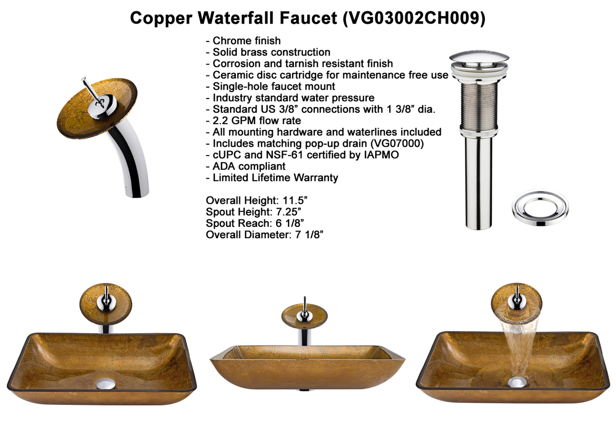 Faucet Set 1 - Waterfall Faucet in Brushed Nickel (VGT009BNRCT) Faucet Set 1 - Waterfall Faucet in Brushed Nickel (VGT009BNRCT)