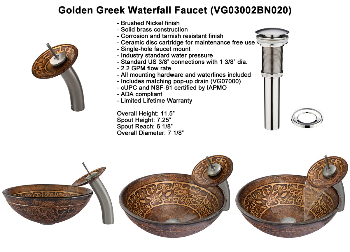 Faucet Option 1: Waterfall Faucet in Brushed Nickel (VGT020BNRND) Faucet Option 1: Waterfall Faucet in Brushed Nickel (VGT020BNRND)