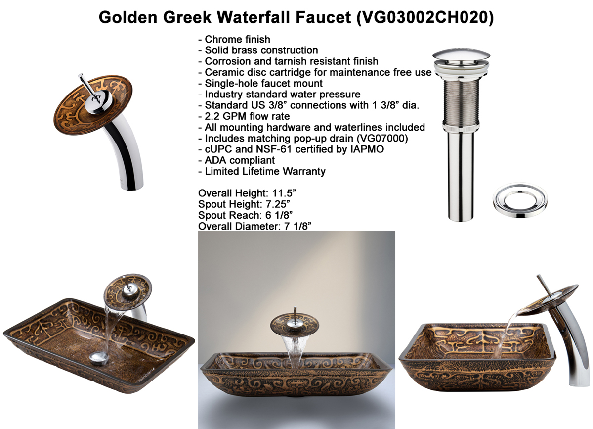 Faucet Set 1 - Waterfall Faucet in Chrome (VGT020CHRCT) Faucet Set 1 - Waterfall Faucet in Chrome (VGT020CHRCT)