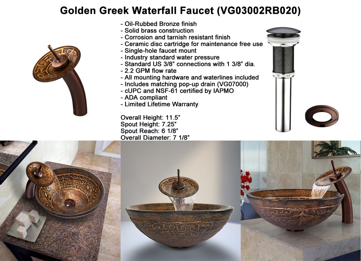 Faucet Option 3: Waterfall Faucet in Oil-Rubbed Bronze (VGT020RBRND) Faucet Option 3: Waterfall Faucet in Oil-Rubbed Bronze (VGT020RBRND)