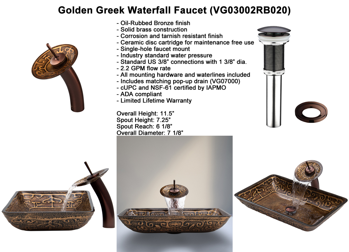 Faucet Set 2 - Waterfall Faucet in Oil-Rubbed Bronze (VGT020RBRCT) Faucet Set 2 - Waterfall Faucet in Oil-Rubbed Bronze (VGT020RBRCT)