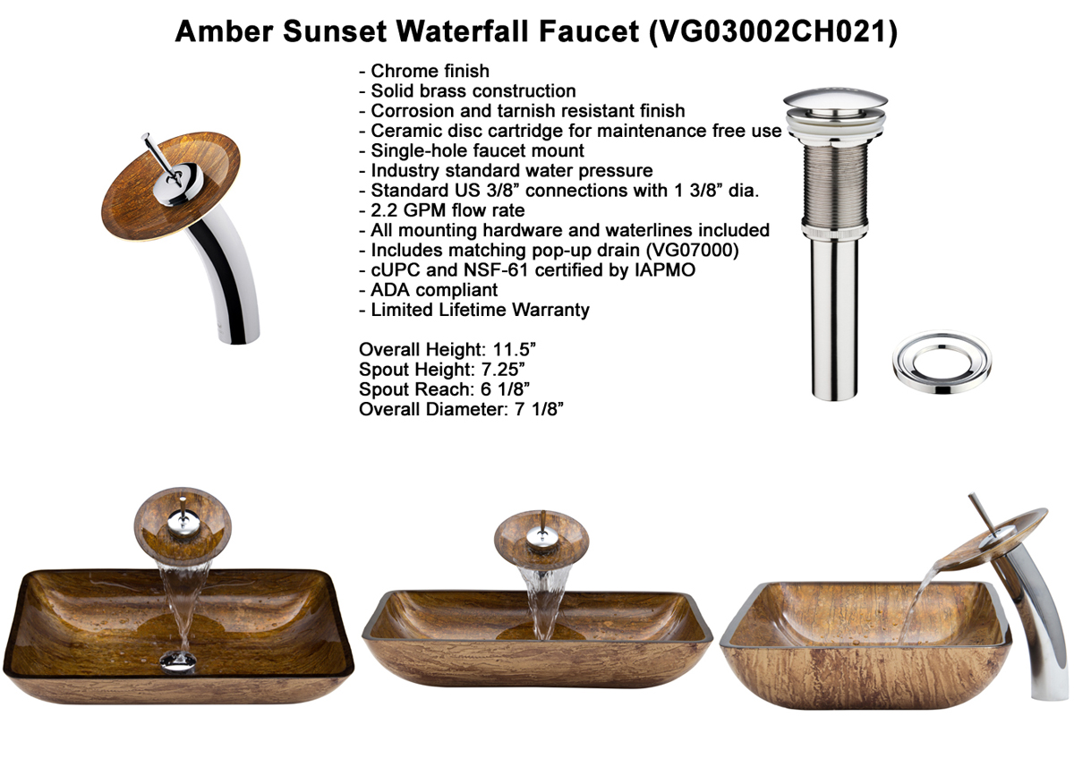 Faucet Set 1 - Waterfall Faucet in Chrome (VGT021CHRCT) Faucet Set 1 - Waterfall Faucet in Chrome (VGT021CHRCT)