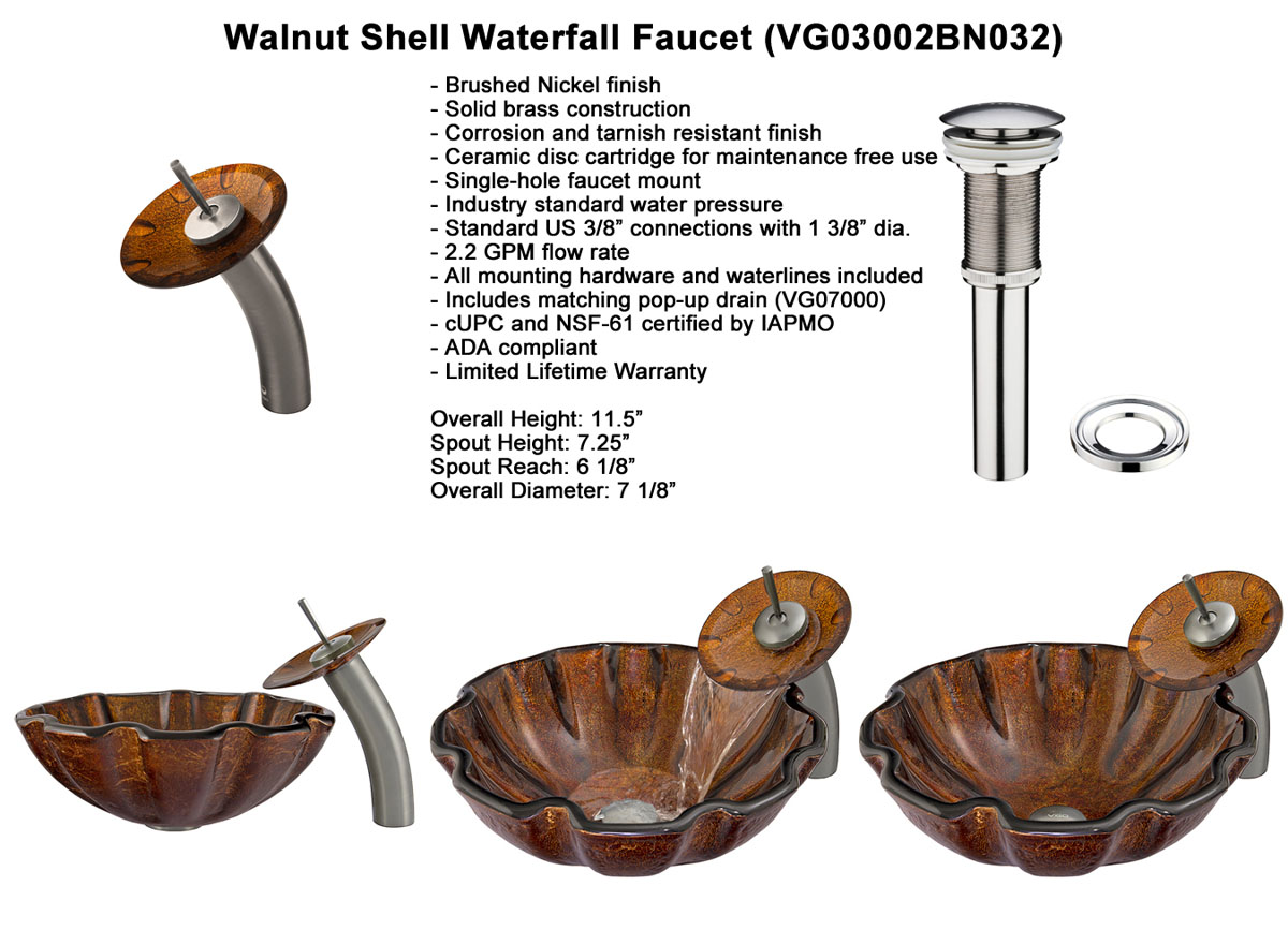 Faucet Set 1: Waterfall Faucet in Brushed Nickel (VGT032BNRND) Faucet Set 1: Waterfall Faucet in Brushed Nickel (VGT032BNRND)