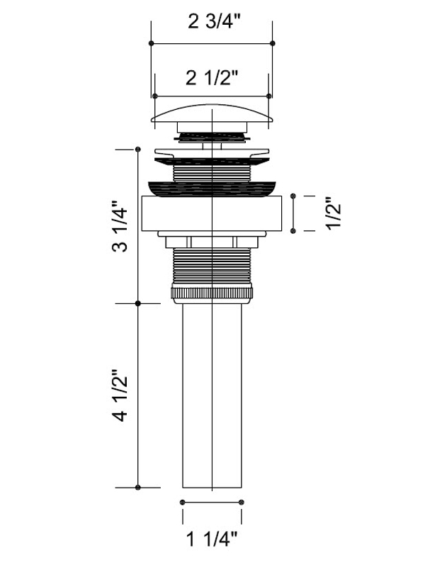 Dimensions for optional pop-up drain (included in faucet sets) Dimensions for optional pop-up drain (included in faucet sets)